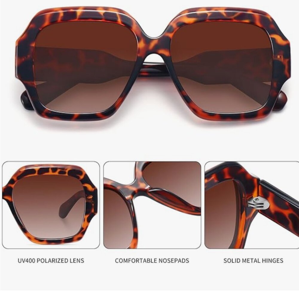 Oversized Square Polarized Sunglasses – Classic Design with Full UV Protection - Picture 2 of 7